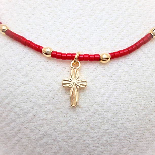 Pulsera roja Denario Dorada