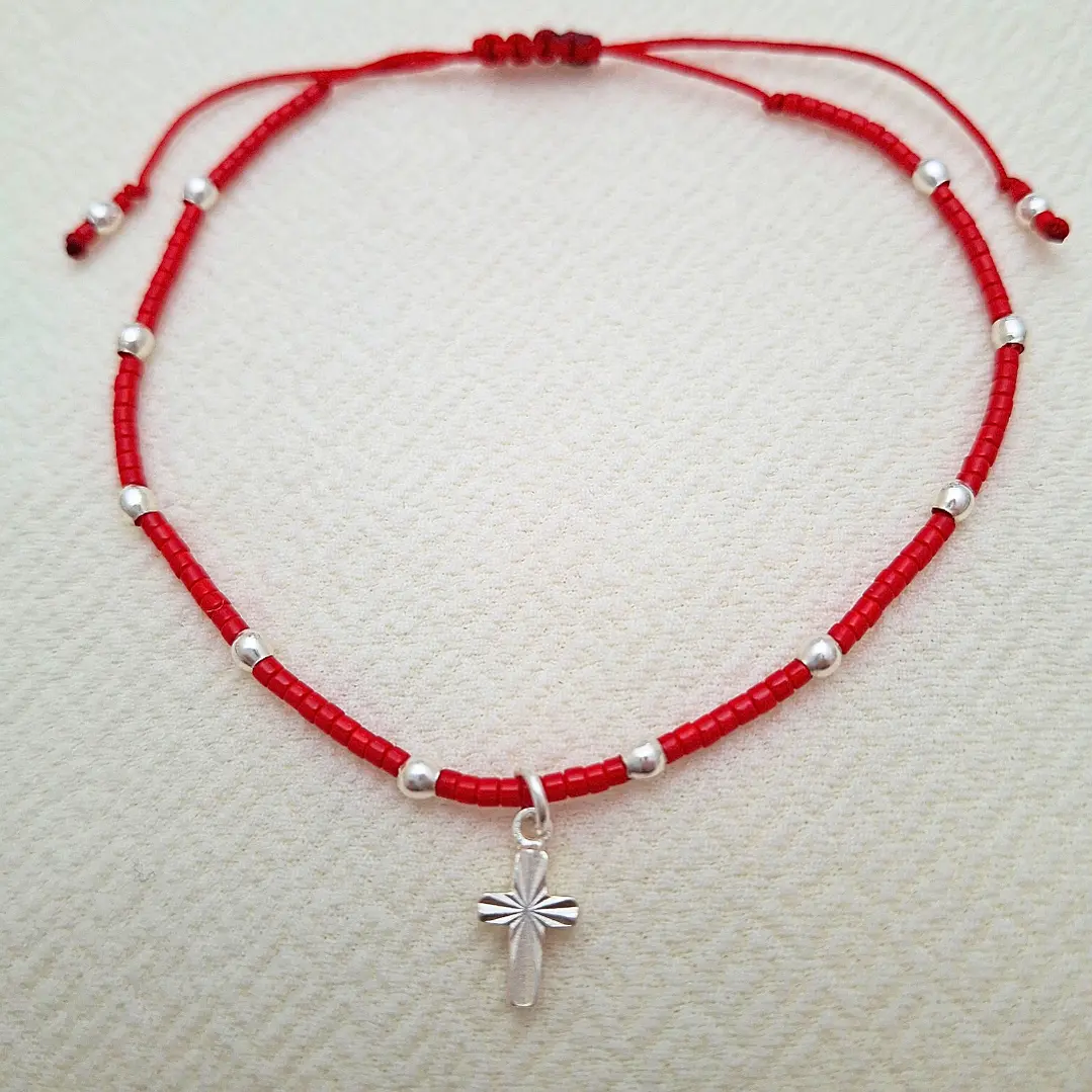 Pulsera Roja Denario Plateada 2