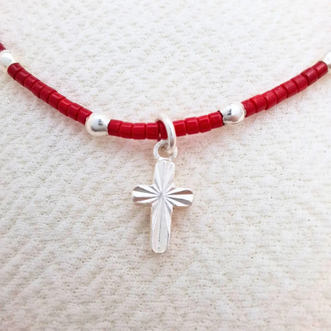 Pulsera Roja Denario Plateada 1