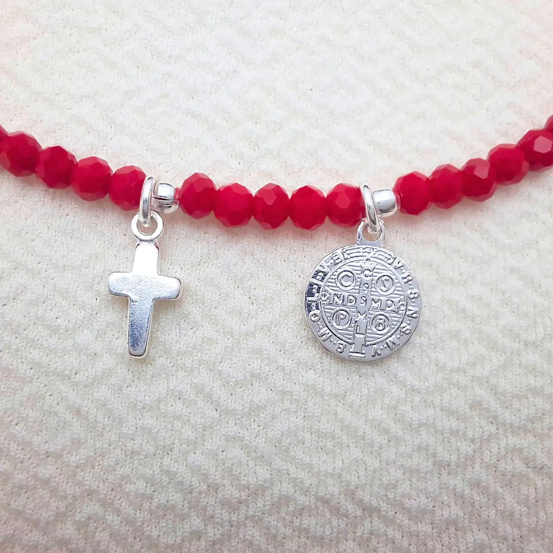 Pulsera San Benito y Cruz plateado 2