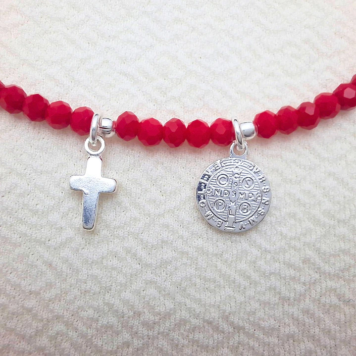 Pulsera San Benito y Cruz plateado 2
