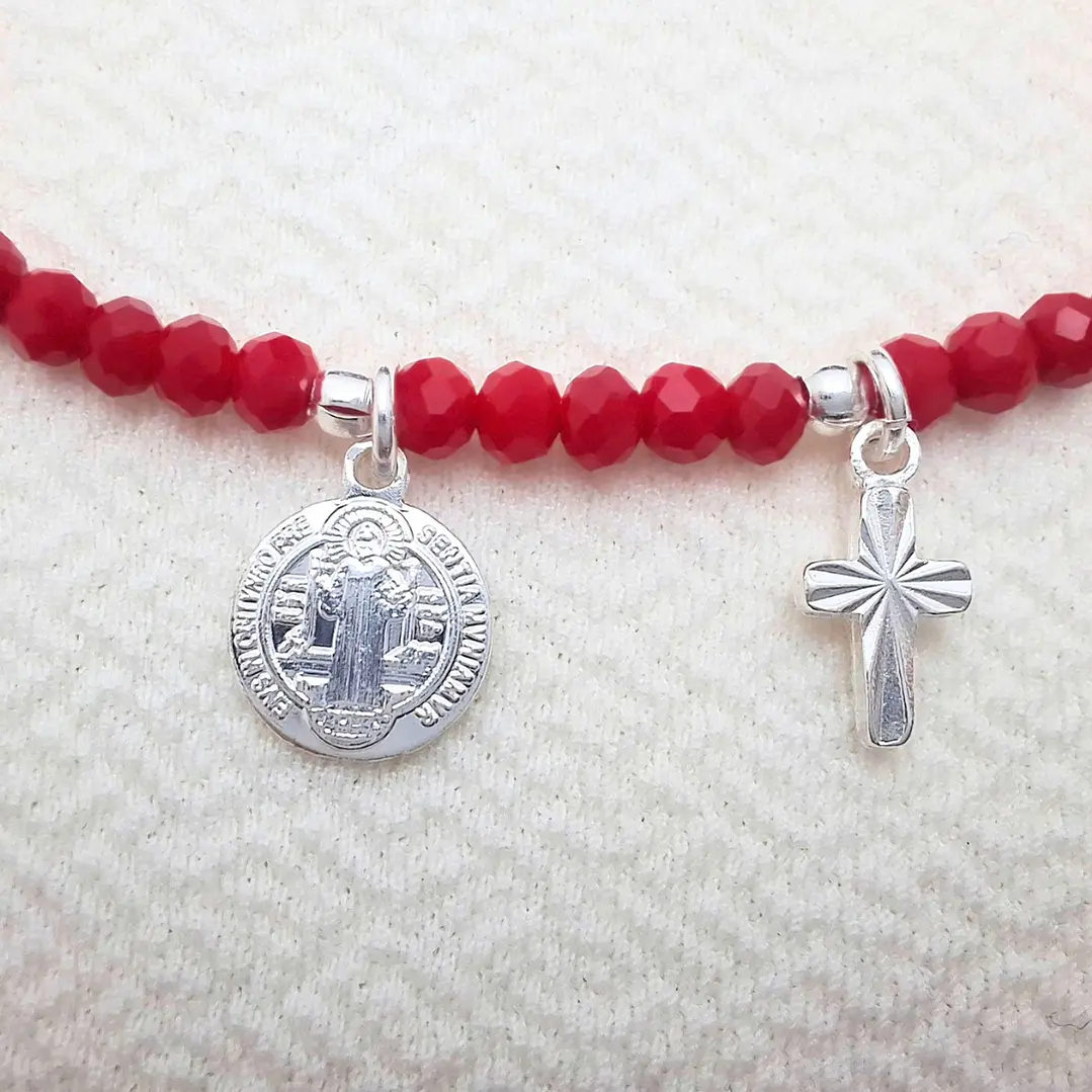 Pulsera San Benito y Cruz plateado 1
