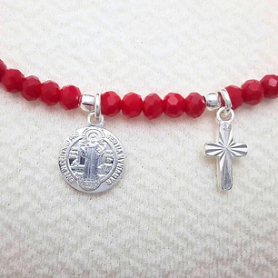 Pulsera San Benito y Cruz plateado