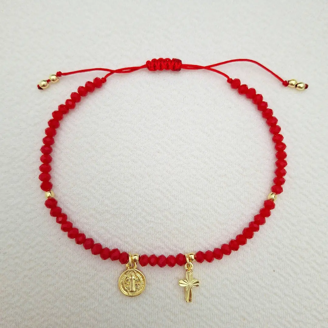 Pulsera San Benito y Cruz dorado 3