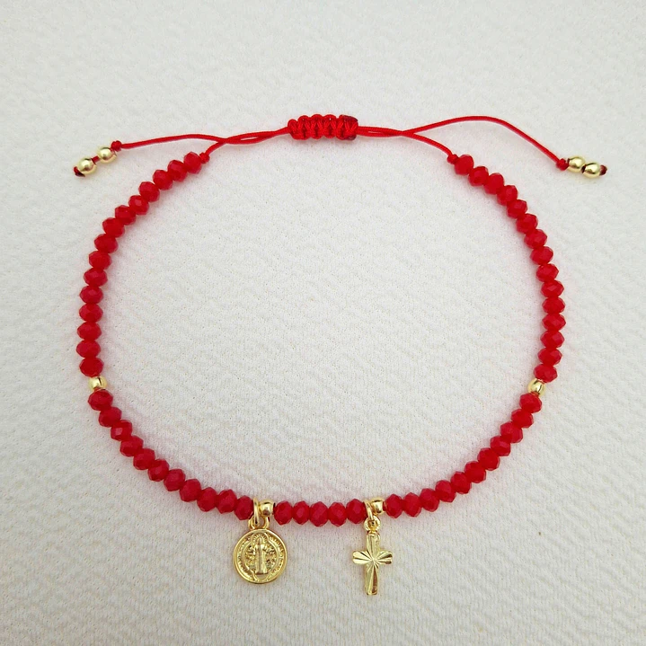 Pulsera San Benito y Cruz dorado 3