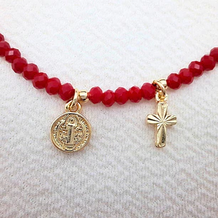 Pulsera San Benito y Cruz dorado