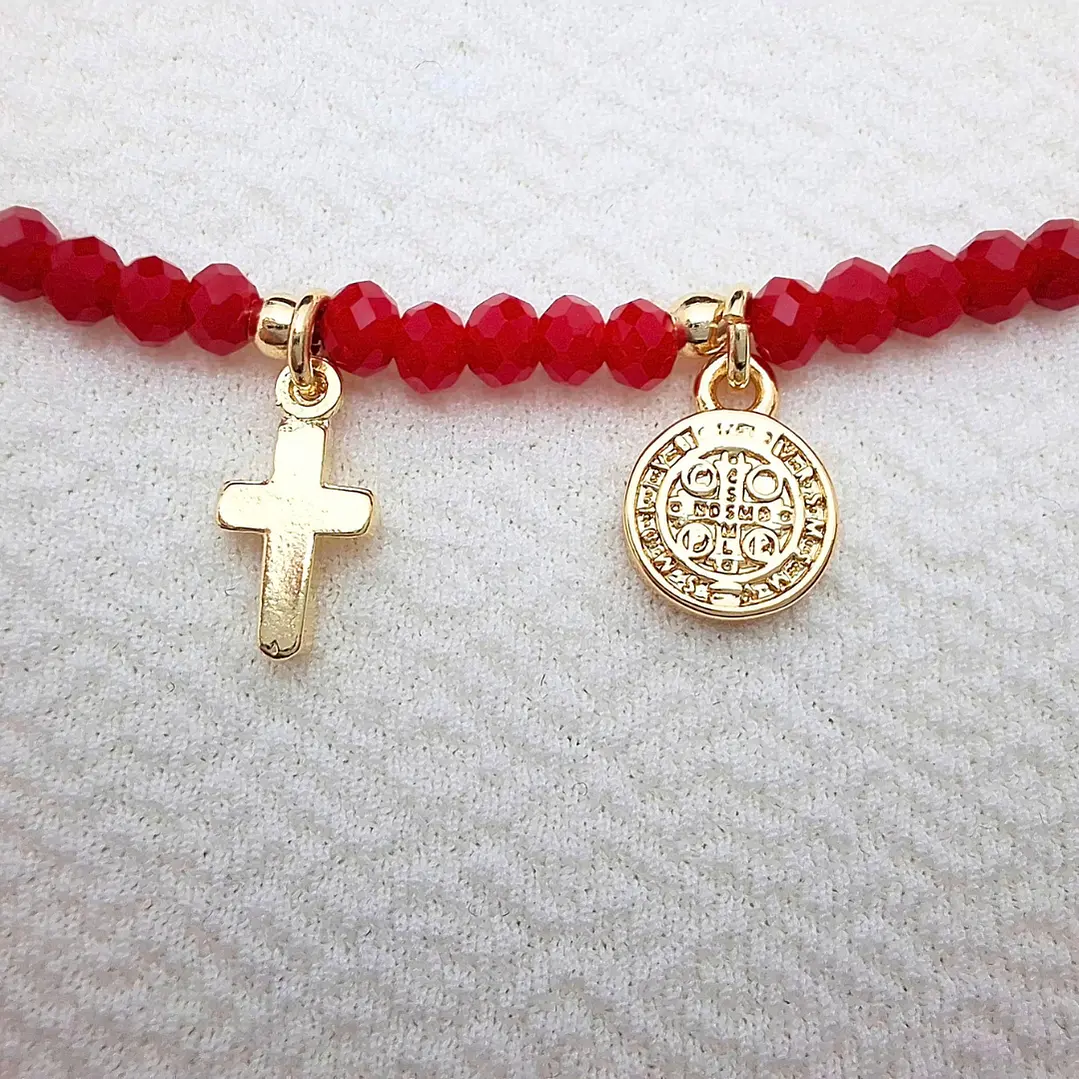 Pulsera San Benito y Cruz dorado 2