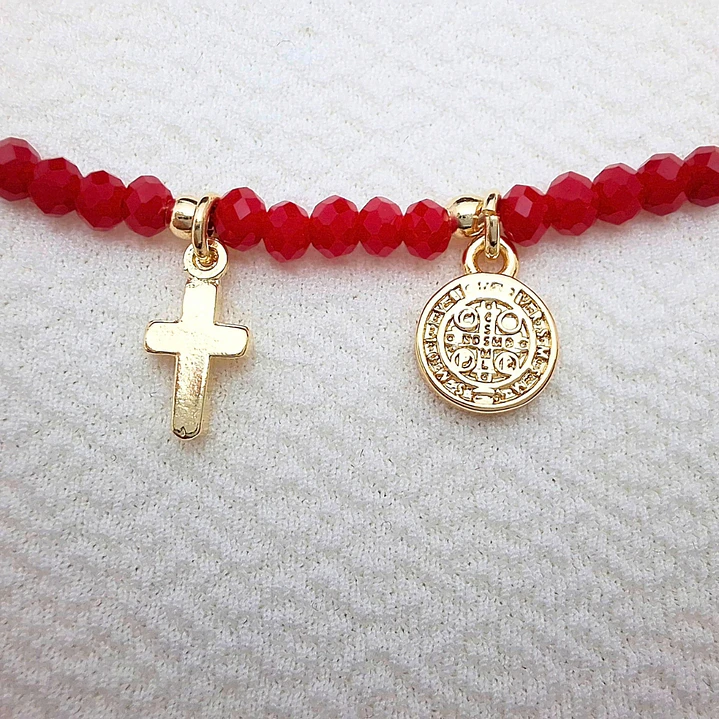 Pulsera San Benito y Cruz dorado 2