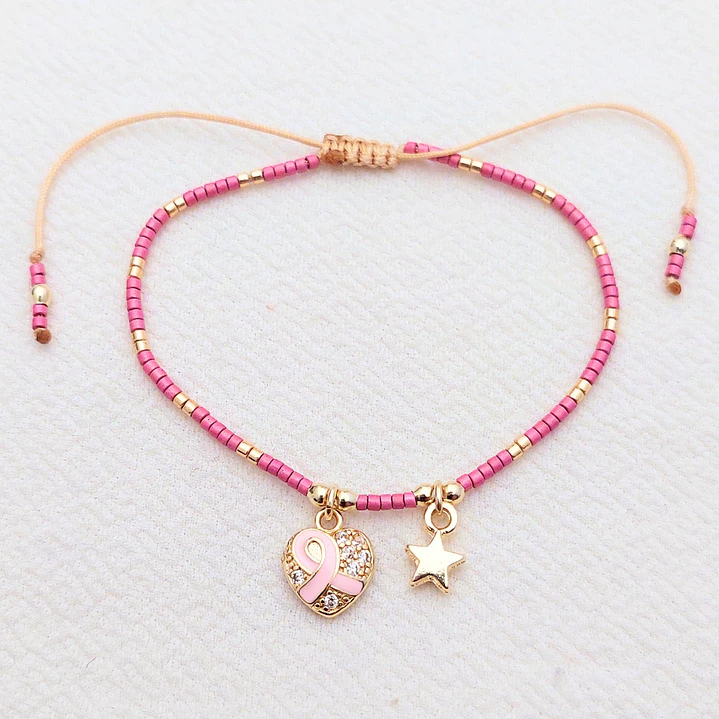Pulsera Corazon con Listón Rosa y Estrella 2