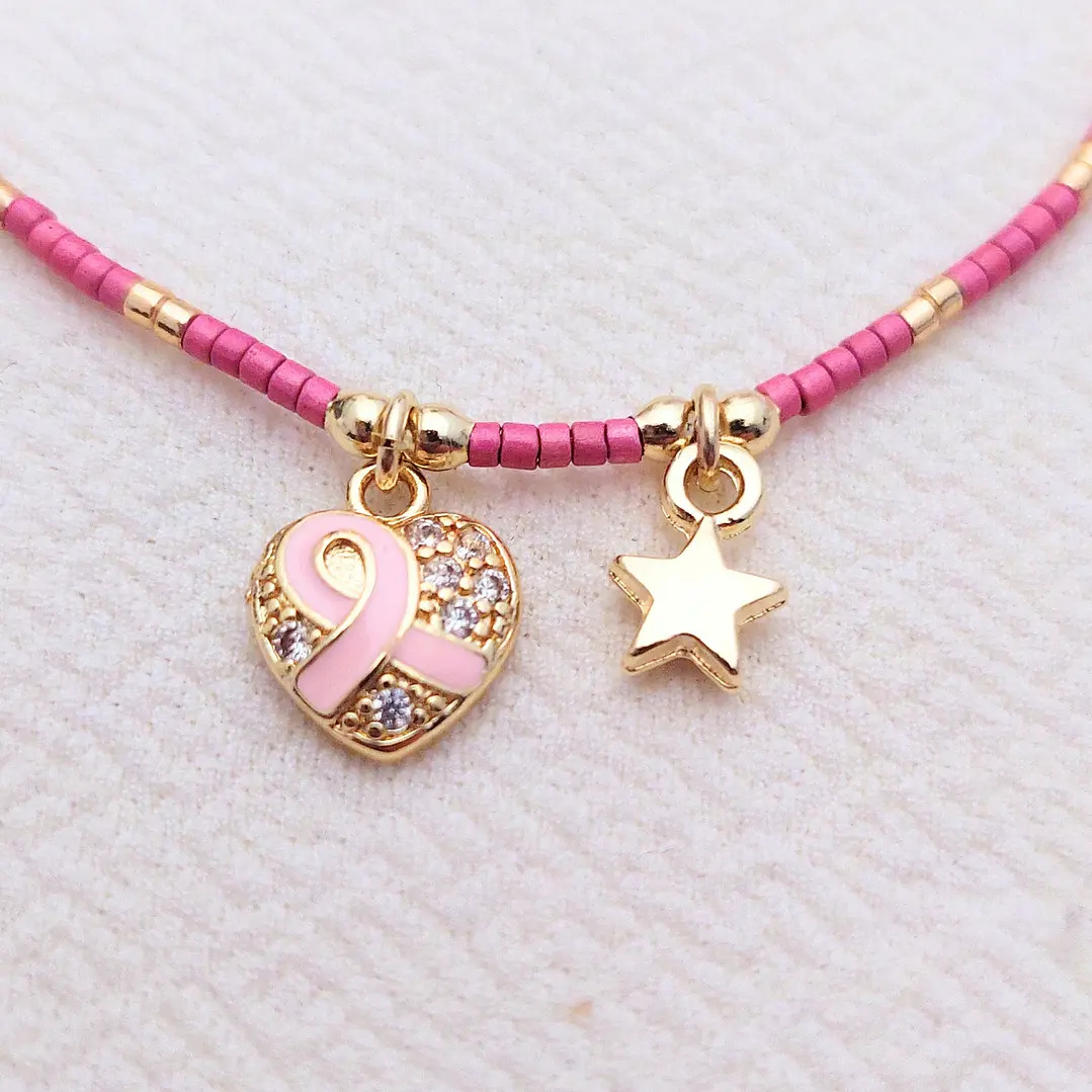 Pulsera Corazon con Listón Rosa y Estrella 1