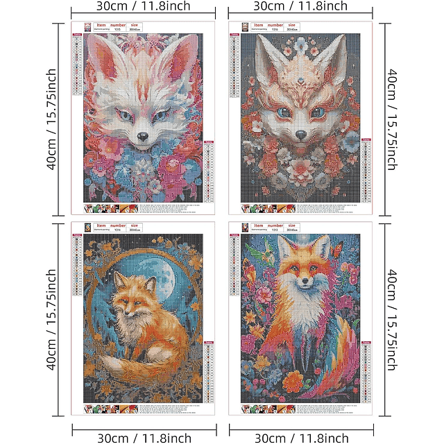 Kits De Pintura De Diamante 5d Animales 4 Unidades 30x40cms