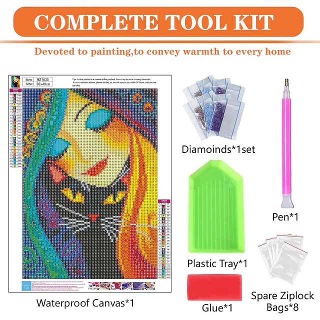 Kits De Pintura De Diamante 5d Diseño Gato 30 X 40 Cms