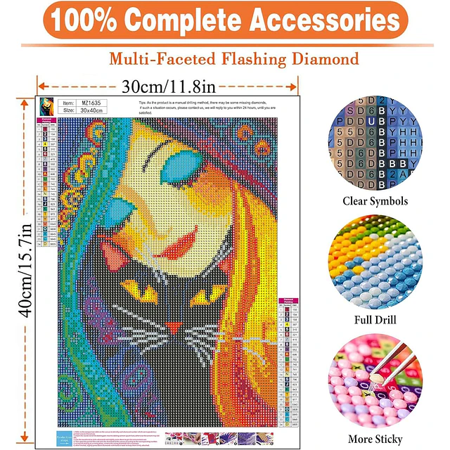 Kits De Pintura De Diamante 5d Diseño Gato 30 X 40 Cms