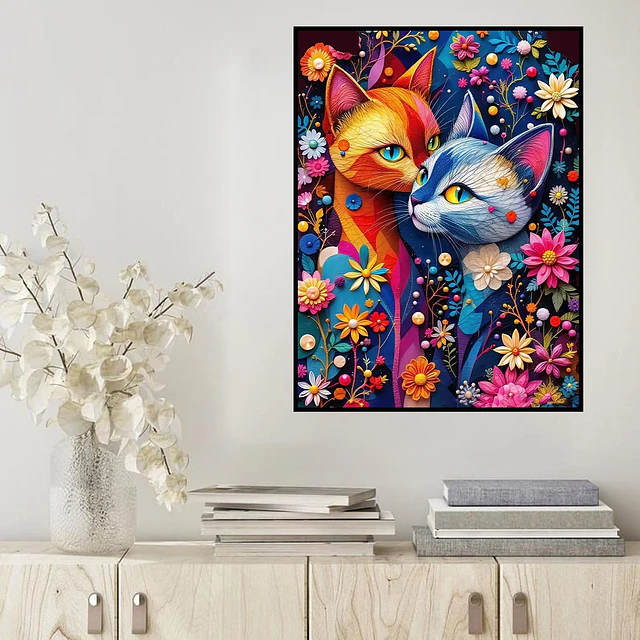 Kits De Pintura De Diamante 5d Gato Colorido 30x40 Cms