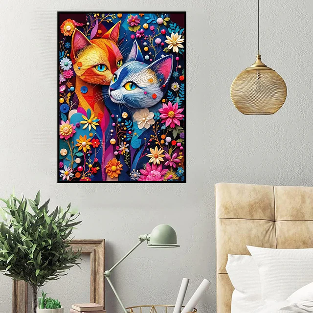 Kits De Pintura De Diamante 5d Gato Colorido 30x40 Cms