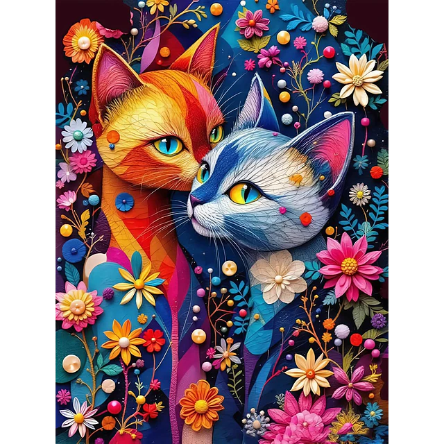 Kits De Pintura De Diamante 5d Gato Colorido 30x40 Cms