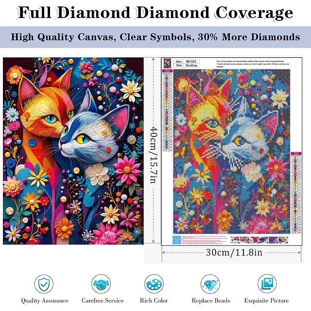 Kits De Pintura De Diamante 5d Gato Colorido 30x40 Cms