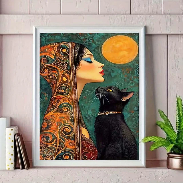 Kits De Pintura De Diamante 5d Diseño Gato 40x30 Cms