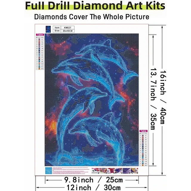 Kits De Pintura De Diamante 5d Diseño Delfines 30 X 40 Cms