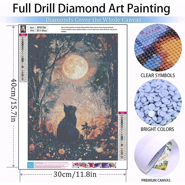 Kits De Pintura De Diamante 5d Diseño Luna Llena 30x40 Cms