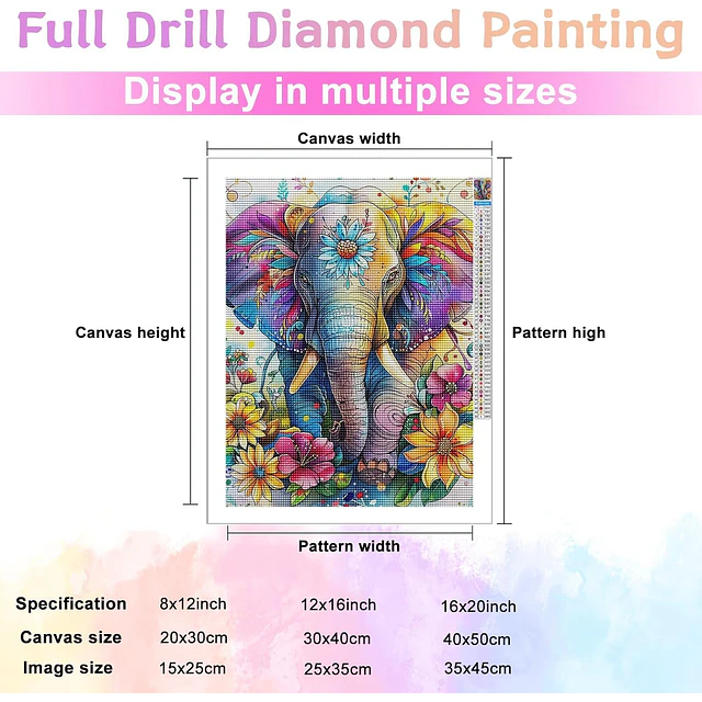 Kits De Pintura De Diamante 5d Diseño Elefante 30x20cms