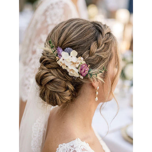 TOCADO FLORAL CON TOQUES DORADOS