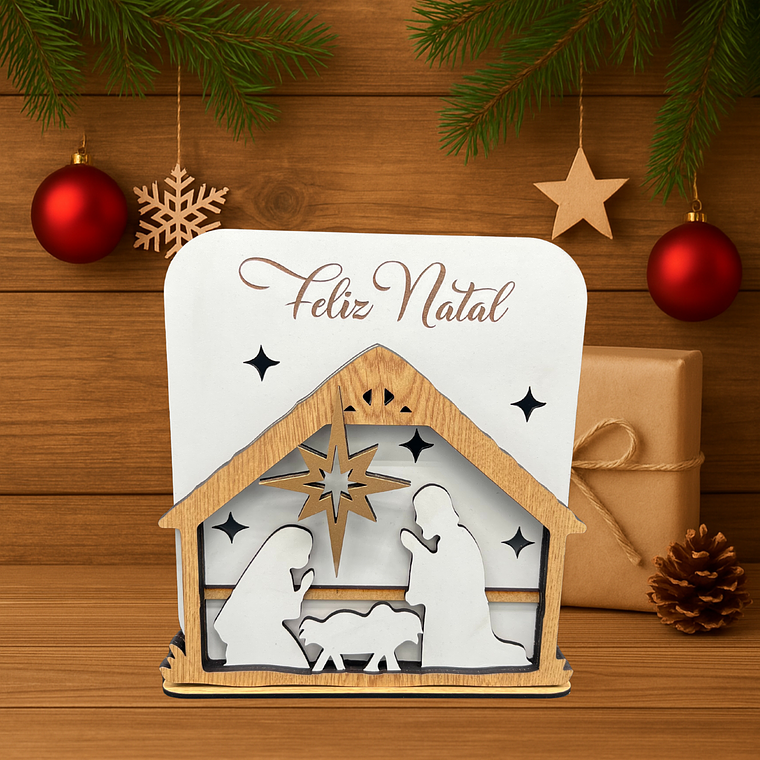 Presépio com Estrela e Mensagem “Feliz Natal” 1