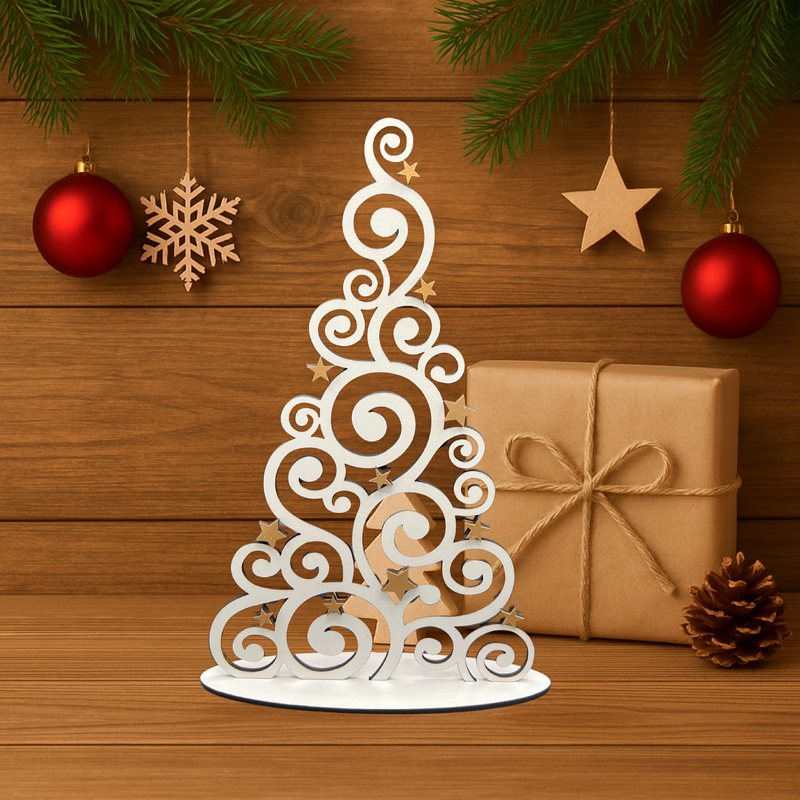Árvore de Natal Decorativa com Arabescos e Estrelas 1