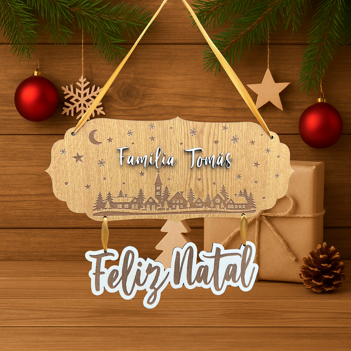 Placa de Porta Personalizada – Família (Feliz Natal) 1