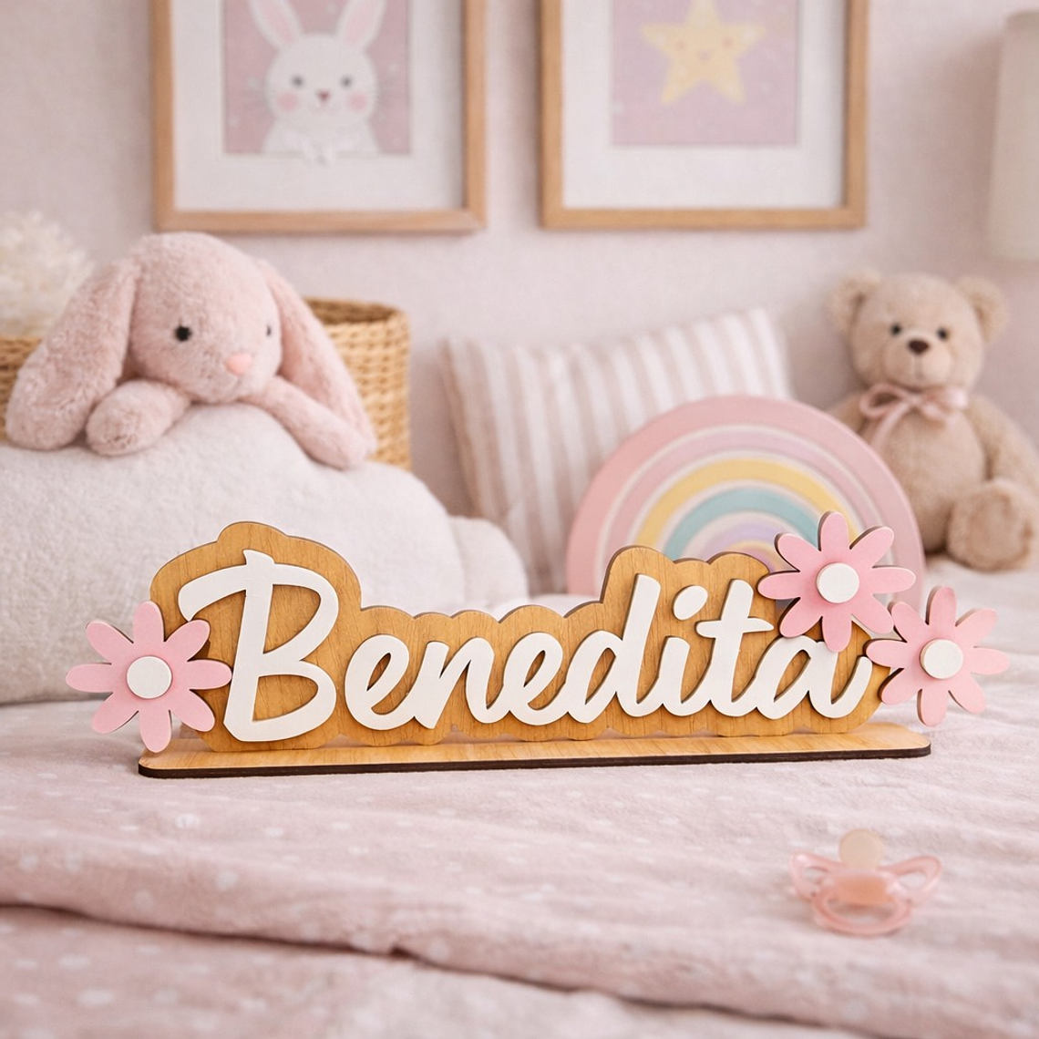 Placa com nome personalizada com flores 1