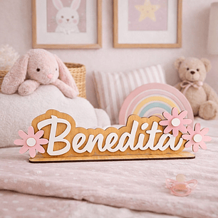 Placa com nome personalizada com flores