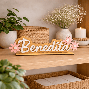 Placa com nome personalizada com flores