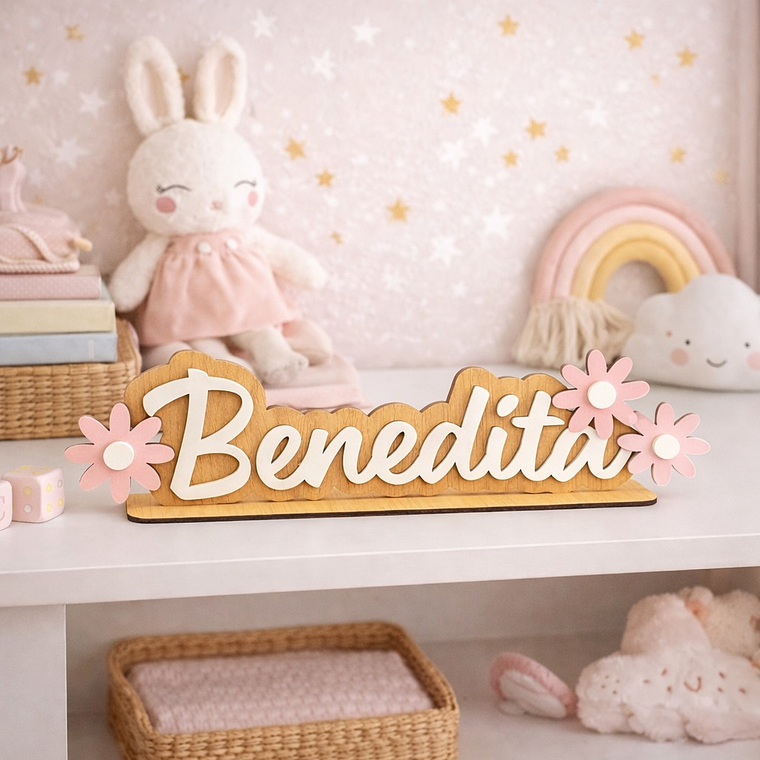 Placa com nome personalizada com flores 3