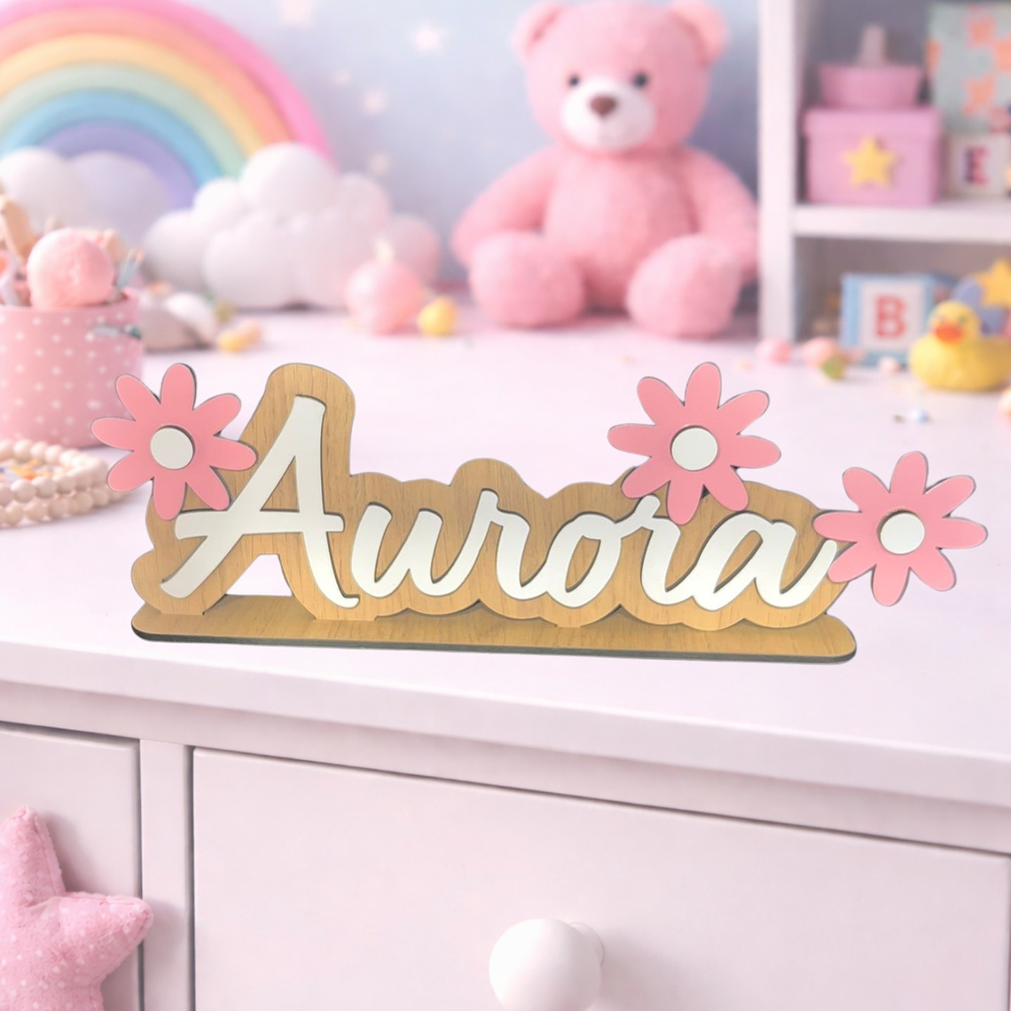 Placa com nome personalizada com flores 3