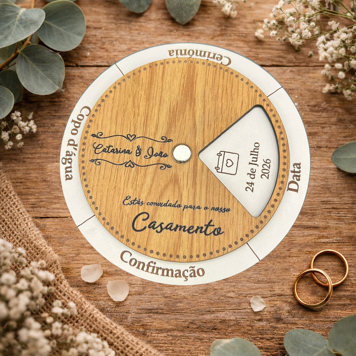 Convite de Casamento Interativo em Madeira 1