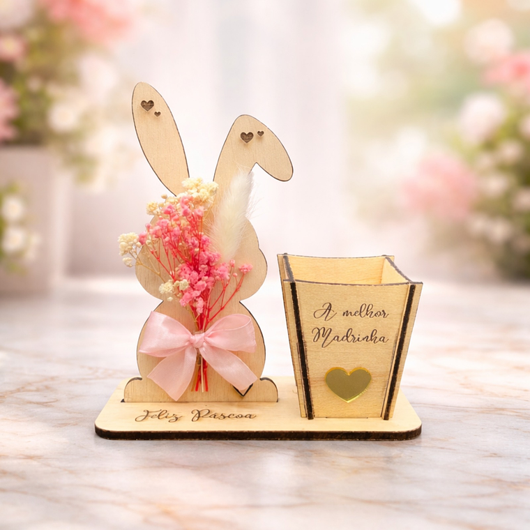 Coelho Decorativo com Flores e Vaso 1