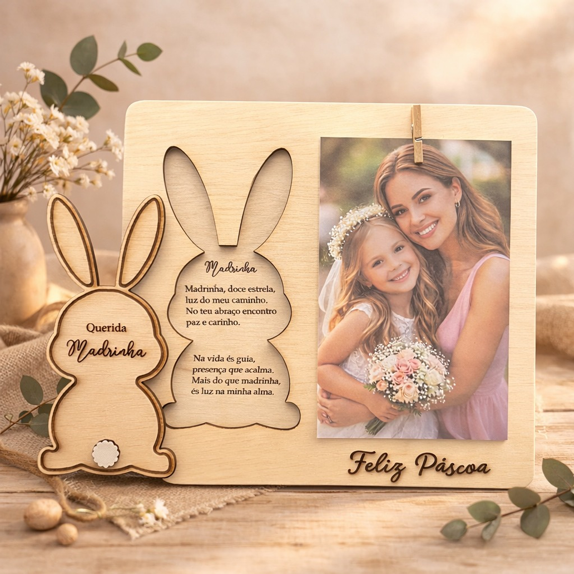 Porta-Retratos em Madeira para Madrinha com Poema 1