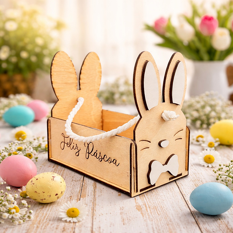 Cesto de Páscoa em Madeira com Alça 1