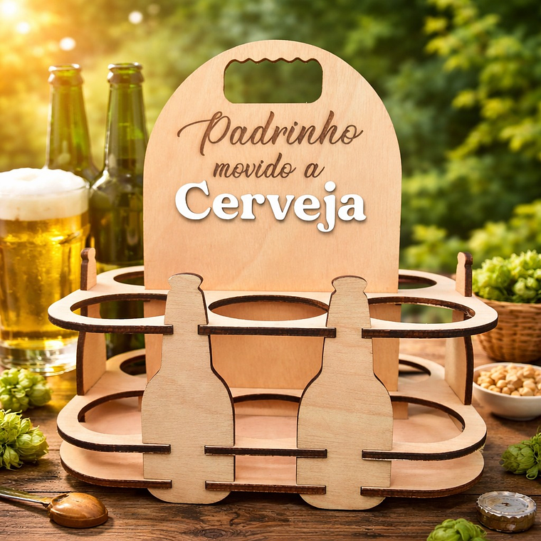 Suporte para Cervejas em Madeira – “Padrinho movido a Cerveja” 1