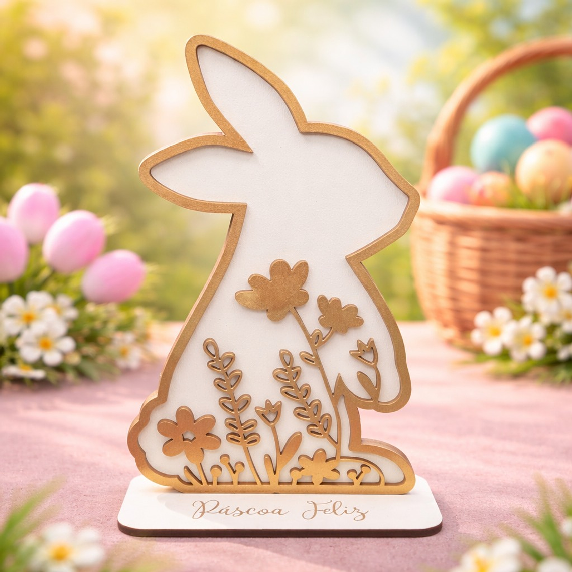 Decorativo de Páscoa em Madeira – Coelhinho Floral 1