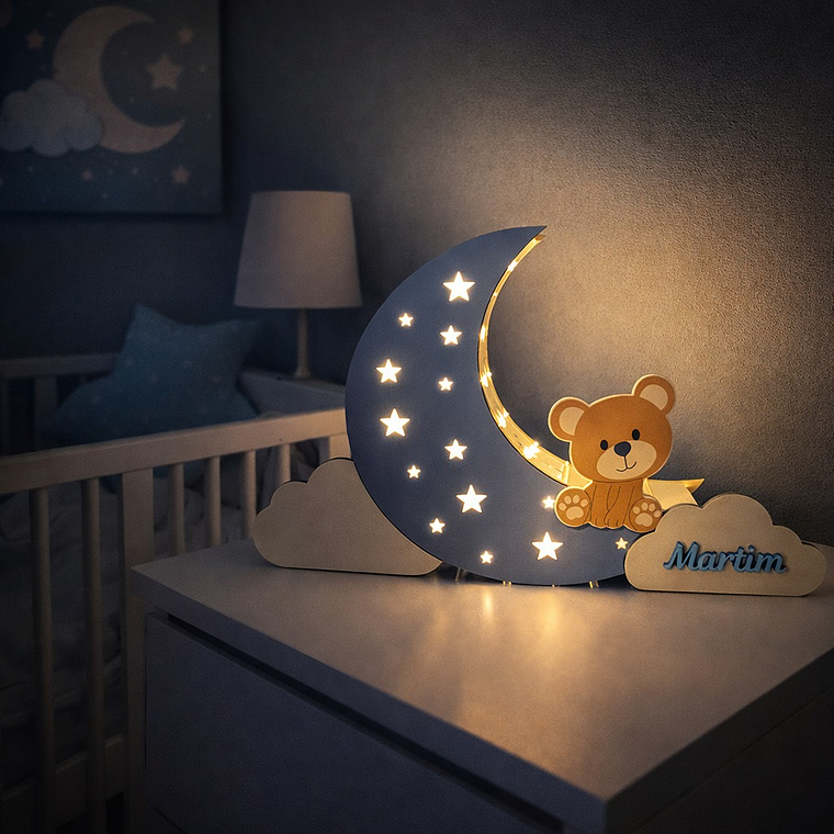Candeeiro Infantil Personalizado “Lua com Ursinho” 1