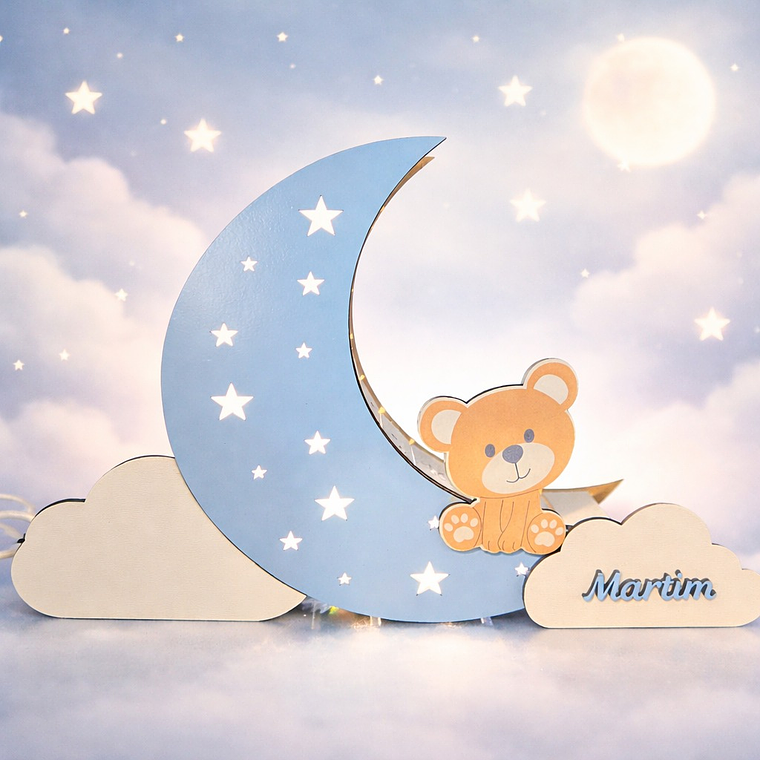 Candeeiro Infantil Personalizado “Lua com Ursinho” 2