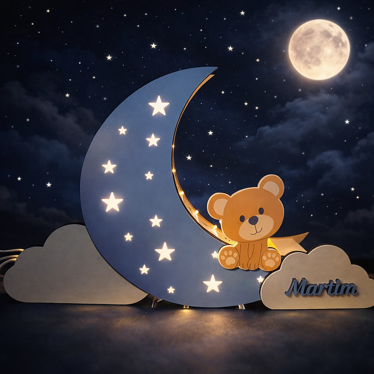 Candeeiro Infantil Personalizado “Lua com Ursinho” 3