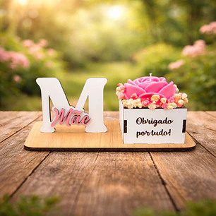 Base Decorativa com Vela “Mãe – Obrigado por tudo”