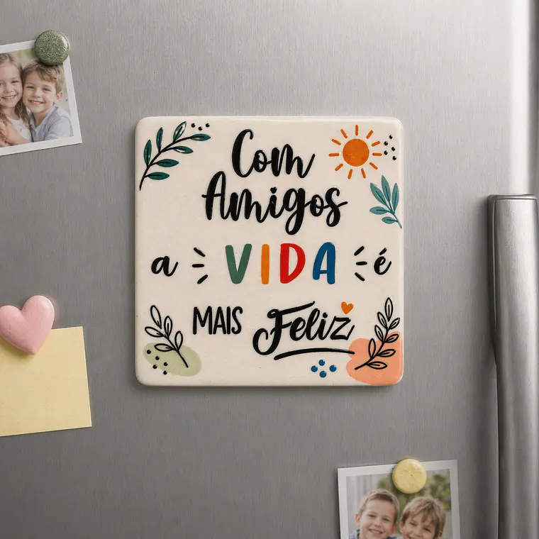 Azulejo Magnético “Com Amigos a Vida é Mais Feliz” 1