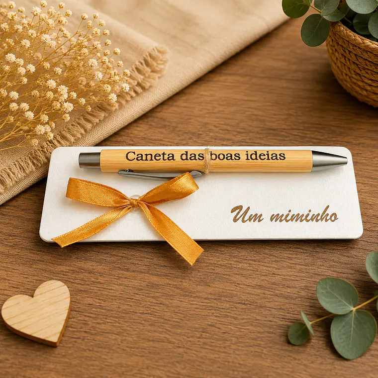 Caneta em Bambu com Base Personalizada 1