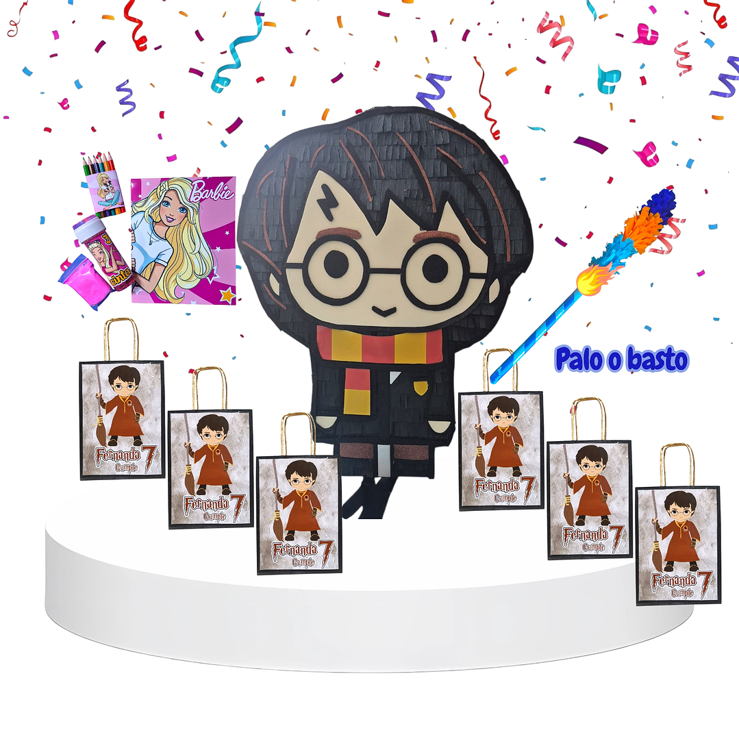 Pack Piñata, bolsas kraft, libros y palo/basto 1