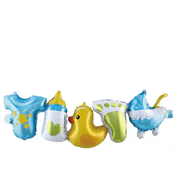 Set de 5 Globos Metallicos Baby Shower celeste