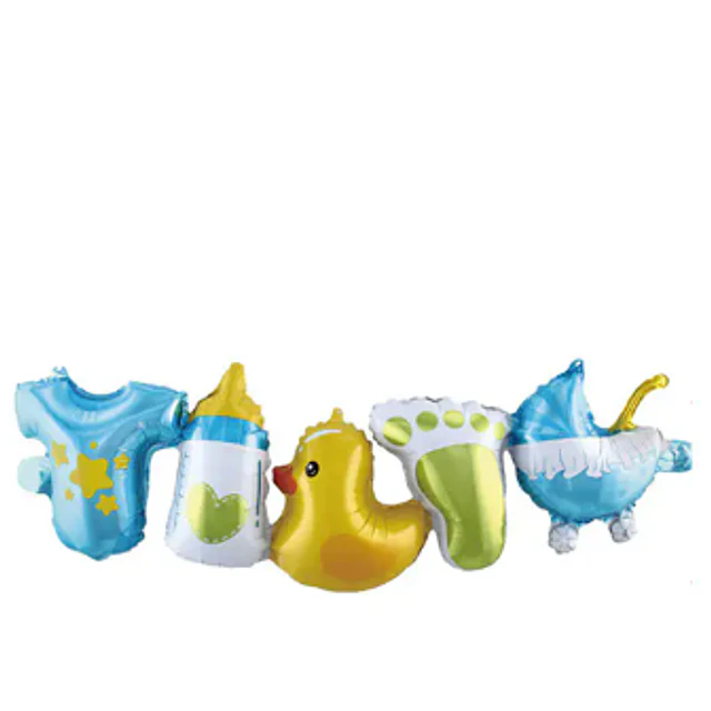 Set de 5 Globos Metallicos Baby Shower celeste