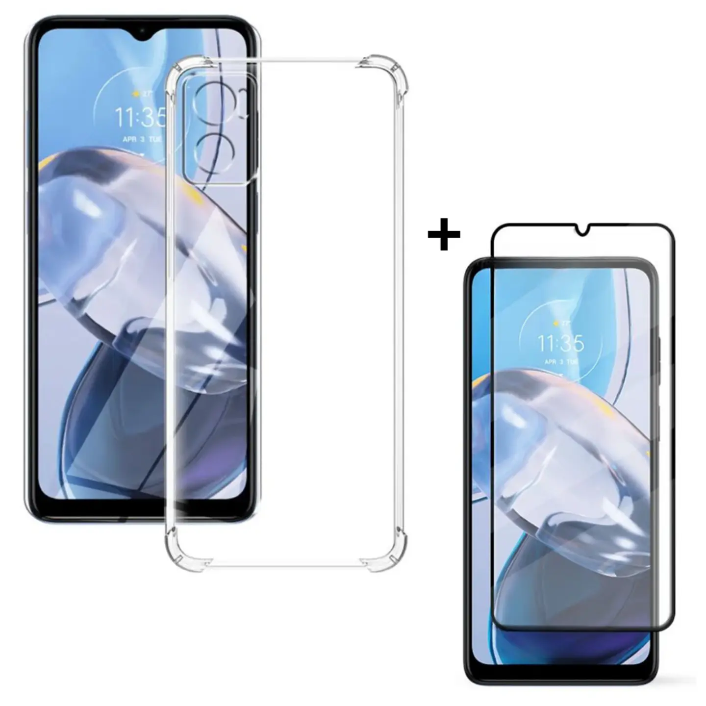 Carcasa Transparente Reforzado + Lamina Vidrio Templado Para Motorola E22i 1